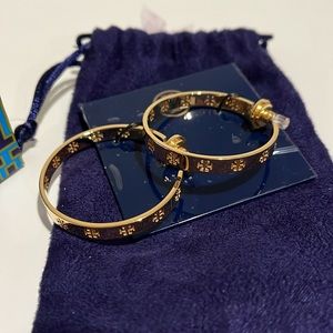 Tory Burch Women's Double T Pierce Gold Hoop Earrings. NWT